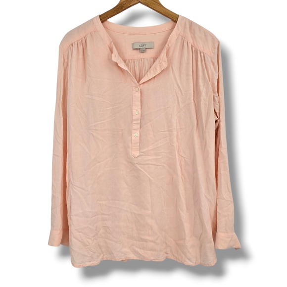 LOFT Tops - LOFT Womens Peach Rayon Roll Tab Sleeve Button Henley Blouse Top Size XL